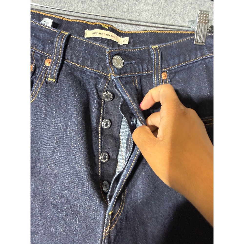 Levis Ribcage Straight Jeans Womens 29 Dark Wash High Rise Button Fly Western - Picture 4 of 10